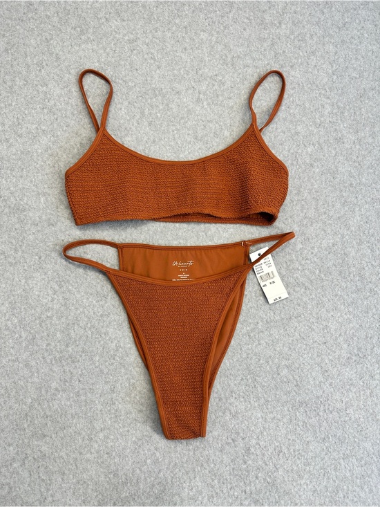 PacSun Other - PacSun Textured Rust Scoop Bikini Top & High-Leg Bottom - Brown